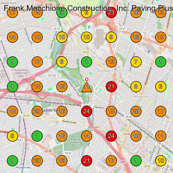 Frank Macchione Construction, Inc. Paving Plus Paving Contractor GeoGrid ranking map for Rochelle Park NJ